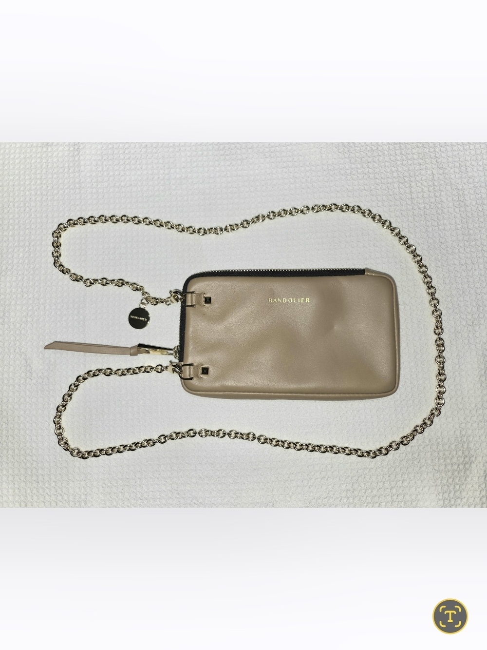 RARE Vintage Bandolier Set, Smooth Leather Exp Zip Pouch & Gold Brea Chain Strap